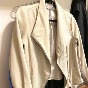 Vince Cream tan brown silver zipper scuba Leather Jacket top coat medium M brand